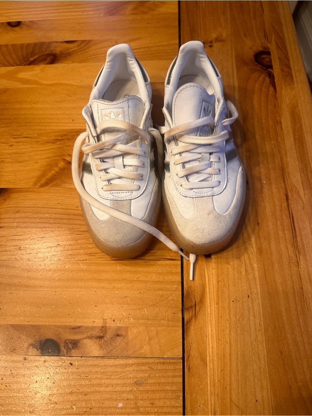 Adidas Samba Fashion White Sneakers with Light Tan Accents